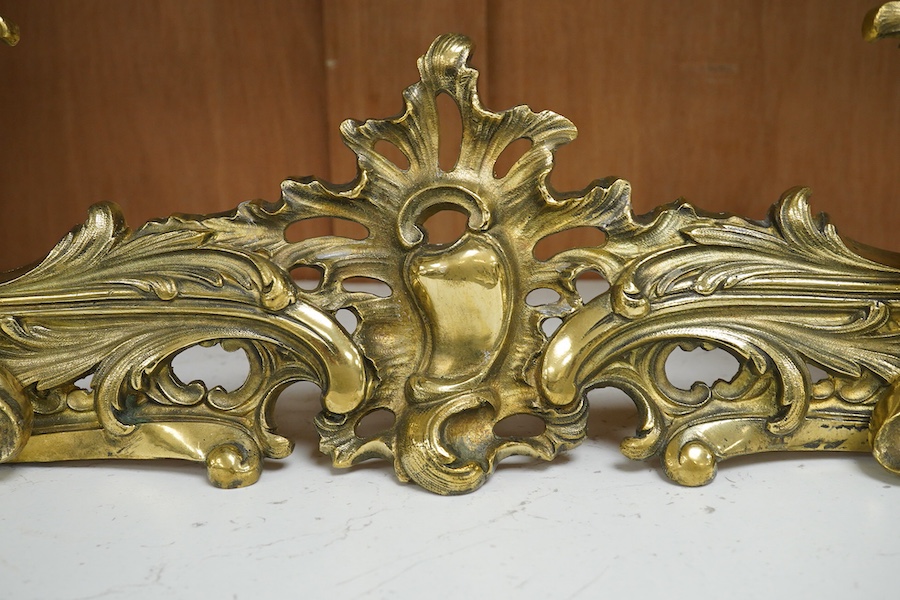 A 19th century French ormolu three piece chenet, Andiron, 73cm x 30cm high. Condition - good